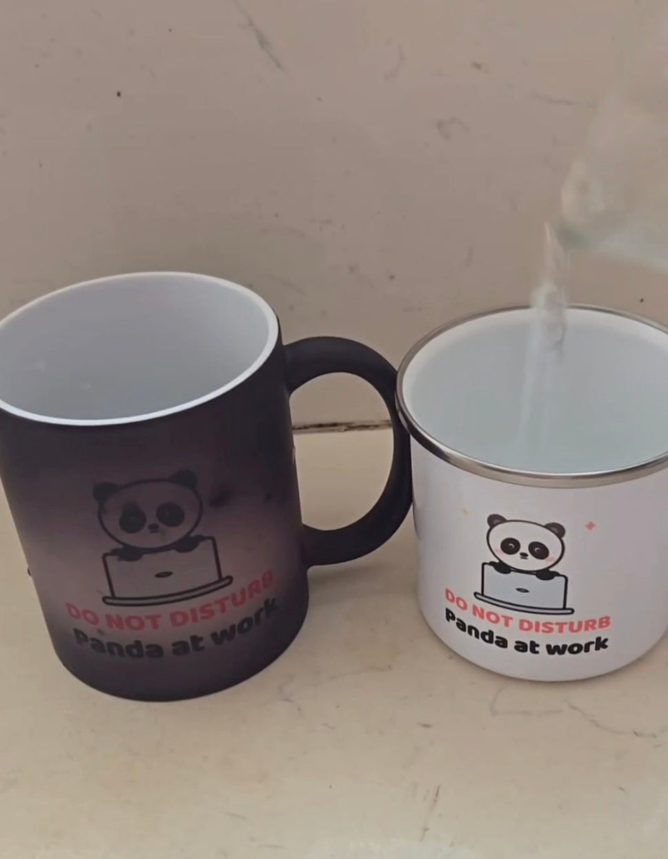 Customer photo: Panda enamel mug and magic mug (shared by Hargun)