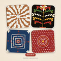Kutch coaster set of four: Lippan, Rogan, Ajrakh and Bandhani patterns